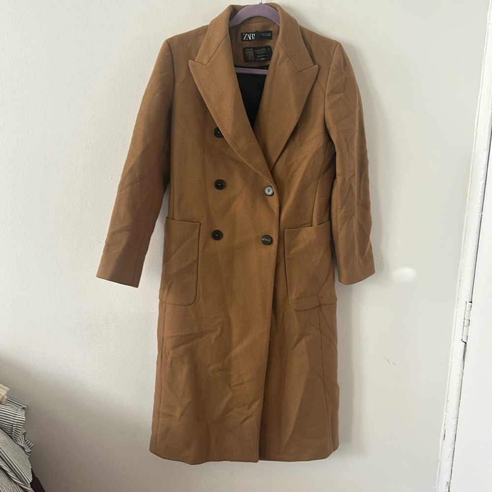 Zara Camel Brown Monteco Long Sleeves Button Up Trench Coat Size Medium